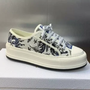 WALK'N'DIOR PLATFORM SNEAKERS UNISEX TOILE DE JOUY SOLEIL EMBROIDERED WHITE/BLUE – CD153